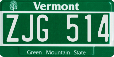 VT license plate ZJG514