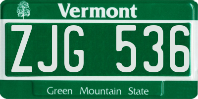 VT license plate ZJG536