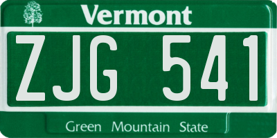 VT license plate ZJG541