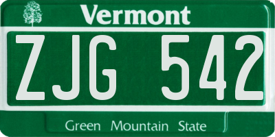 VT license plate ZJG542