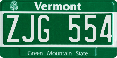 VT license plate ZJG554
