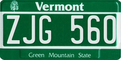 VT license plate ZJG560