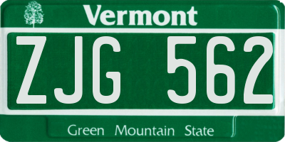 VT license plate ZJG562