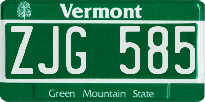 VT license plate ZJG585