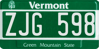 VT license plate ZJG598