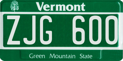 VT license plate ZJG600