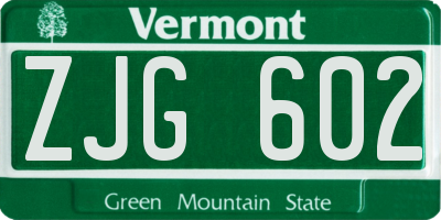 VT license plate ZJG602