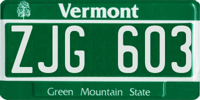 VT license plate ZJG603