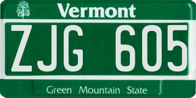 VT license plate ZJG605
