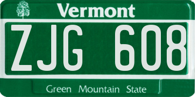 VT license plate ZJG608
