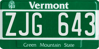 VT license plate ZJG643