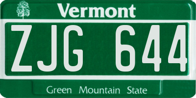 VT license plate ZJG644