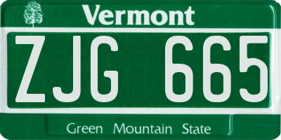 VT license plate ZJG665