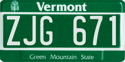 VT license plate ZJG671
