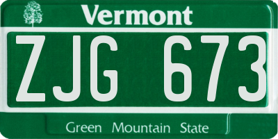 VT license plate ZJG673