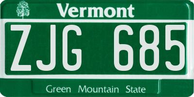 VT license plate ZJG685