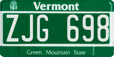 VT license plate ZJG698
