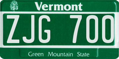 VT license plate ZJG700