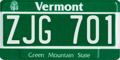 VT license plate ZJG701