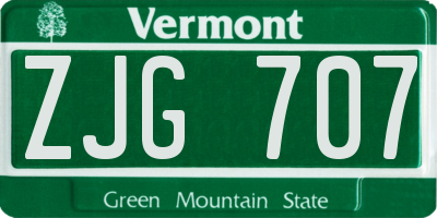 VT license plate ZJG707