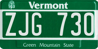VT license plate ZJG730