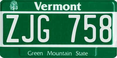 VT license plate ZJG758