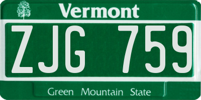 VT license plate ZJG759