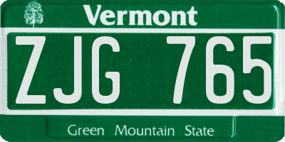 VT license plate ZJG765