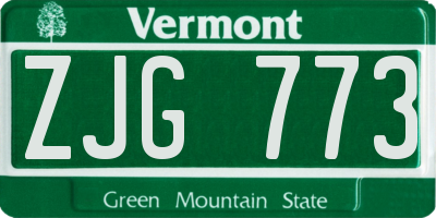 VT license plate ZJG773