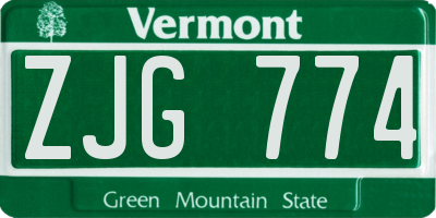 VT license plate ZJG774
