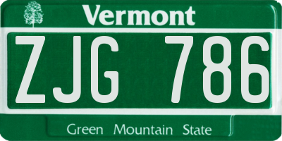 VT license plate ZJG786