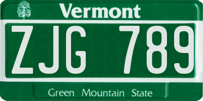 VT license plate ZJG789