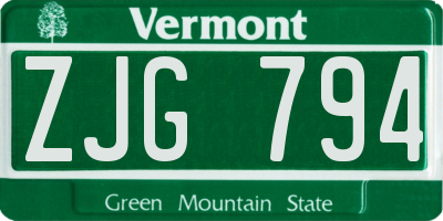 VT license plate ZJG794