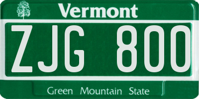 VT license plate ZJG800