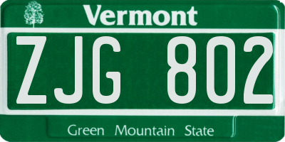VT license plate ZJG802