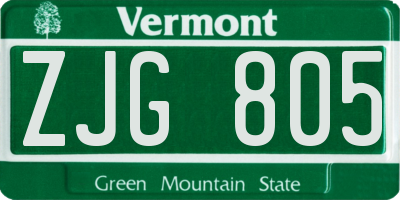 VT license plate ZJG805
