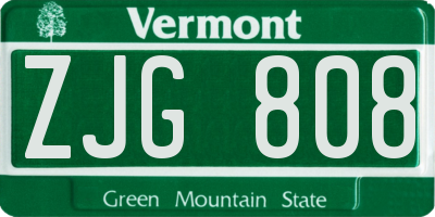 VT license plate ZJG808
