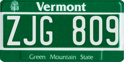 VT license plate ZJG809