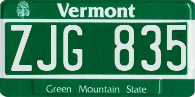 VT license plate ZJG835
