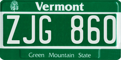 VT license plate ZJG860