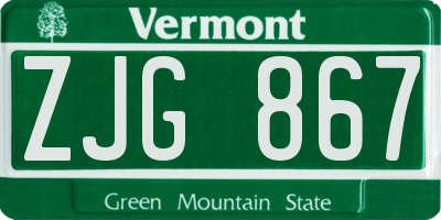 VT license plate ZJG867