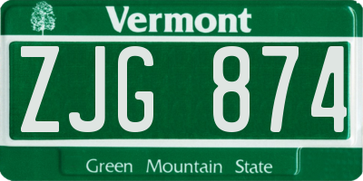 VT license plate ZJG874