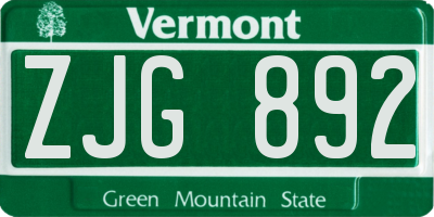 VT license plate ZJG892