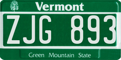VT license plate ZJG893