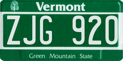 VT license plate ZJG920