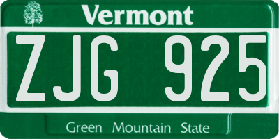 VT license plate ZJG925