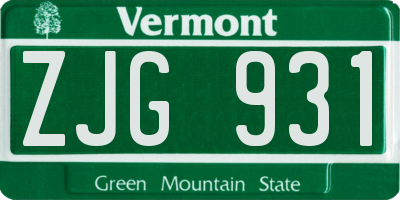 VT license plate ZJG931
