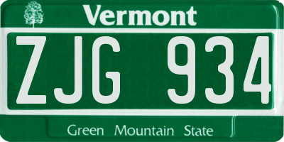 VT license plate ZJG934