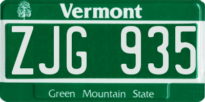 VT license plate ZJG935