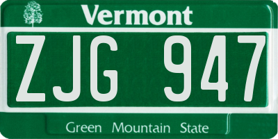 VT license plate ZJG947